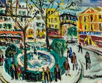 Lucien Genin, (French, 1894-1953), City Square, Street Scene