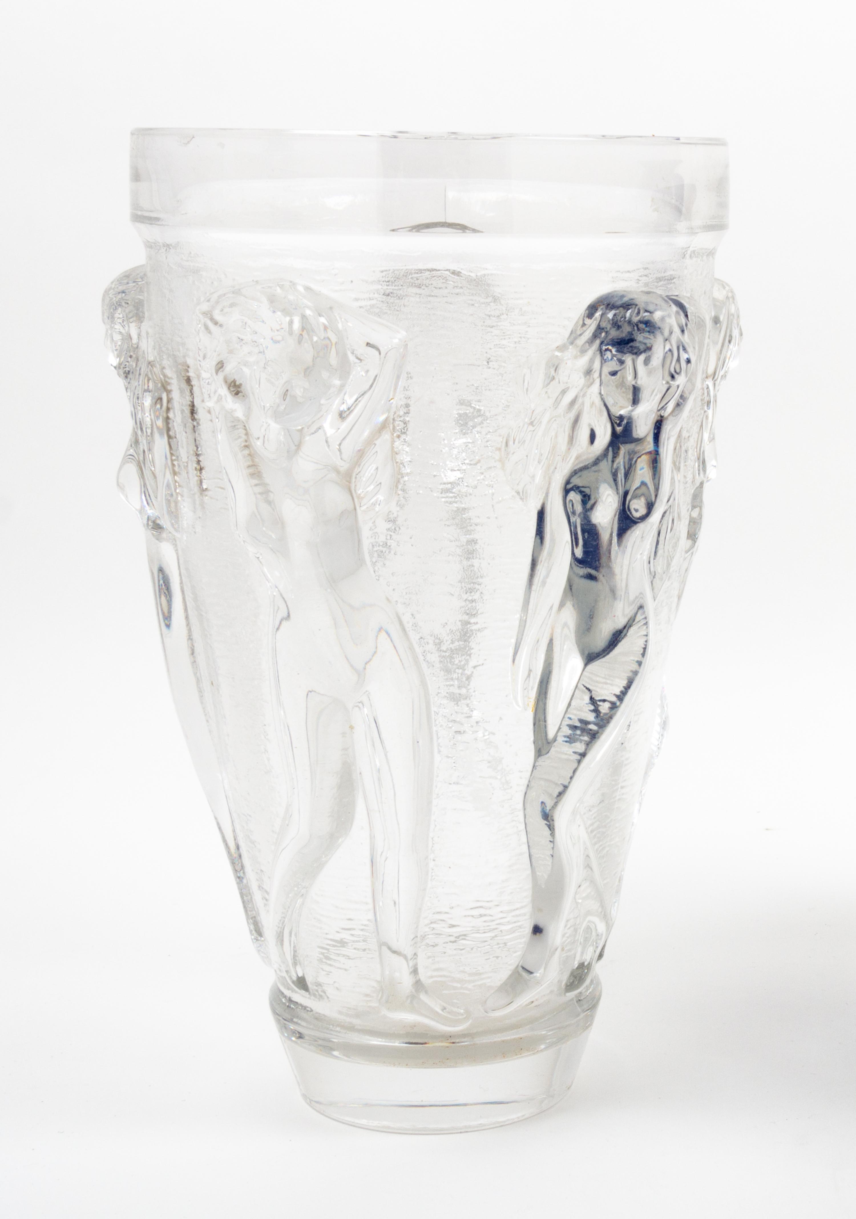 A Lalique Style Molded Glass Vase Height 10 1/2 inches. — 20TH CENTURY