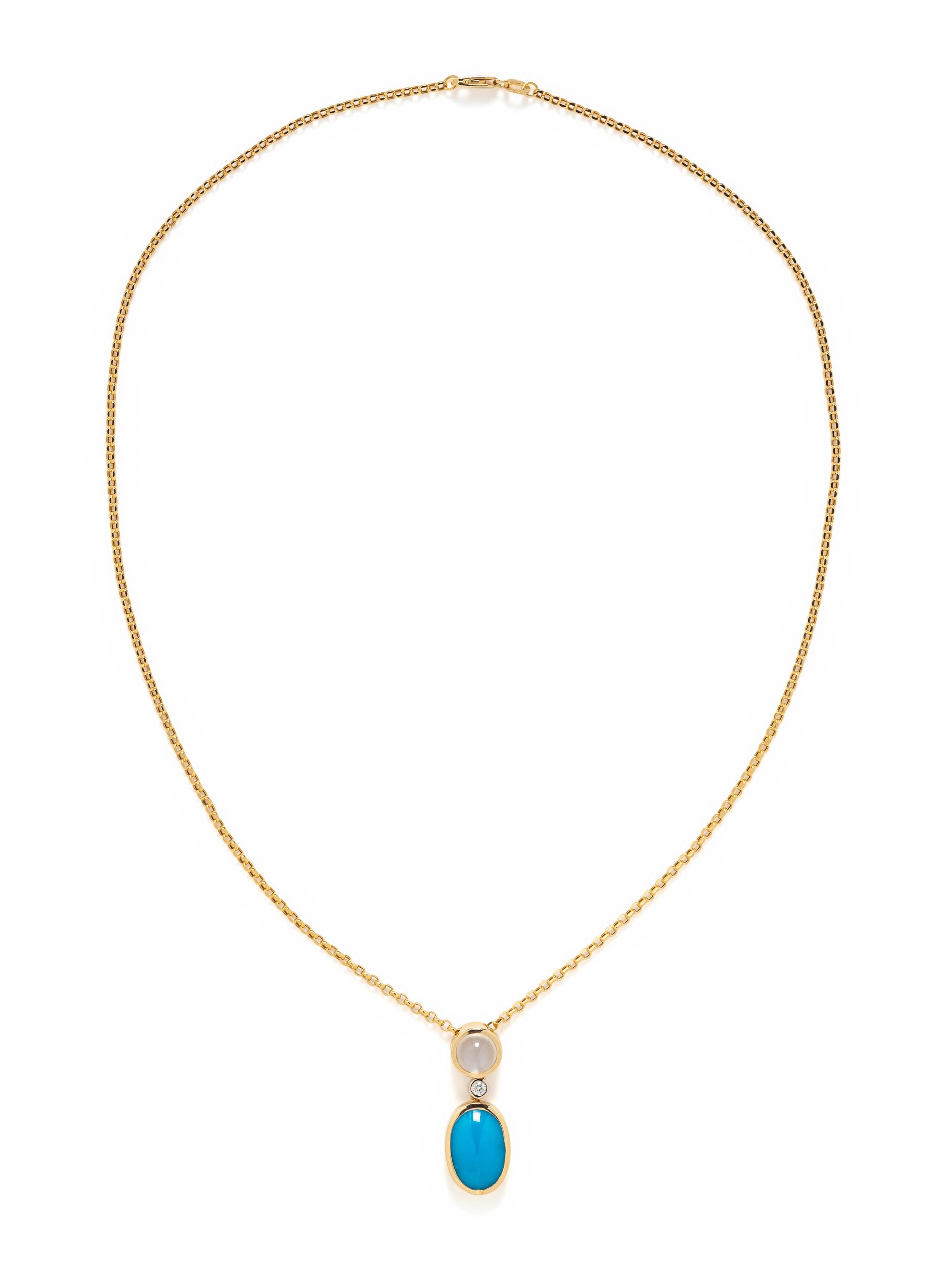 TURQUOISE, MOONSTONE AND DIAMOND PENDANT/NECKLACE