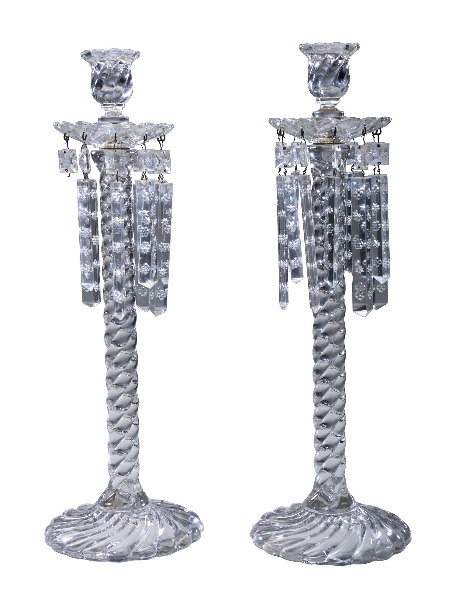A Pair of Molded Twist Glass Candle Holders