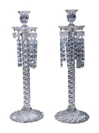 A Pair of Molded Twist Glass Candle Holders