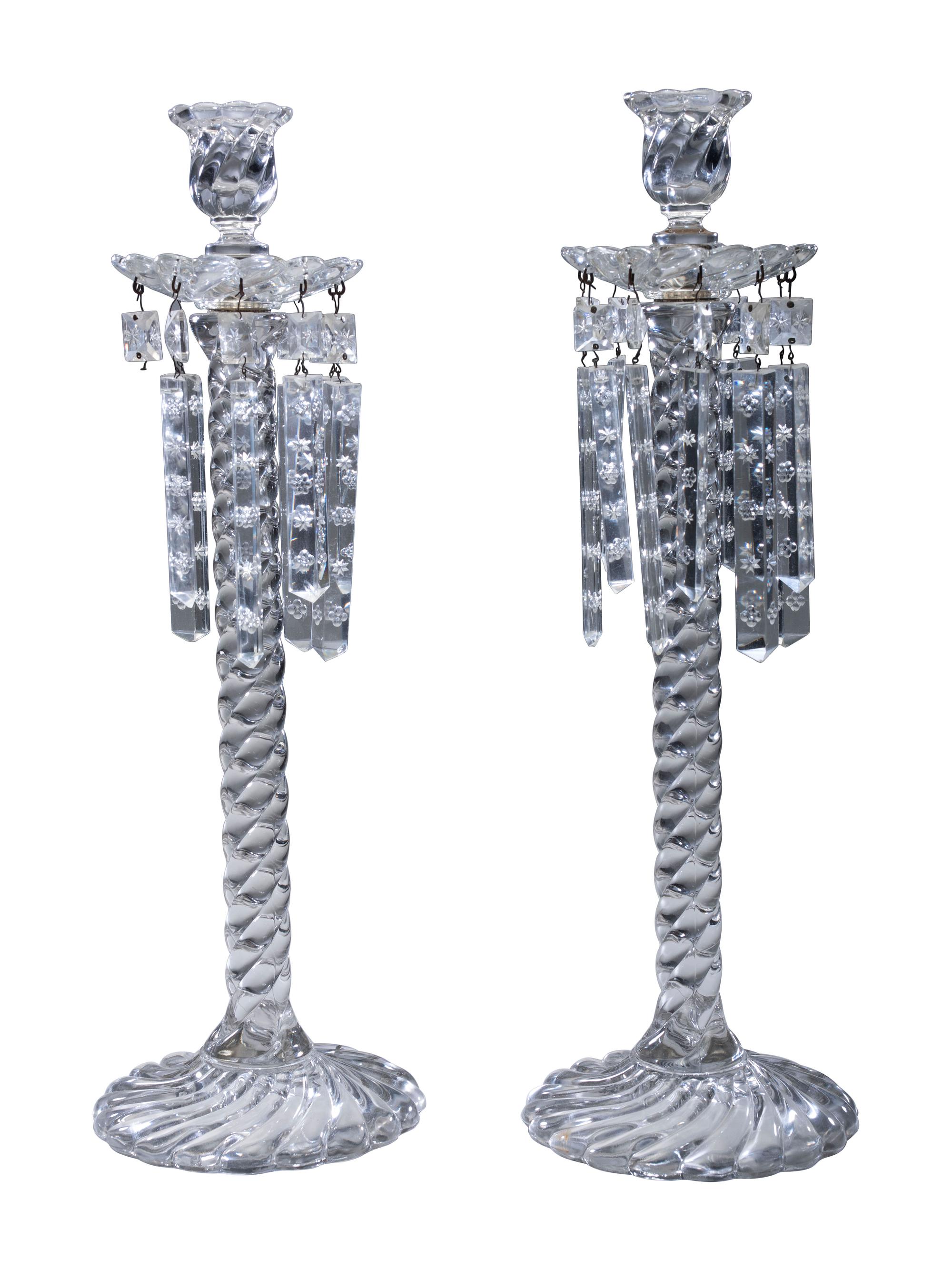 A Pair of Molded Twist Glass Candle Holders
