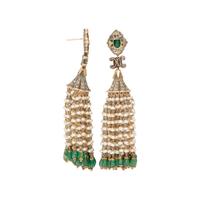 EMERALD, DIAMOND AND SEED PEARL EARRINGS