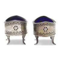 A Pair of George III Engraved and Pierced Silver Lozenge-Form Salt Cellars