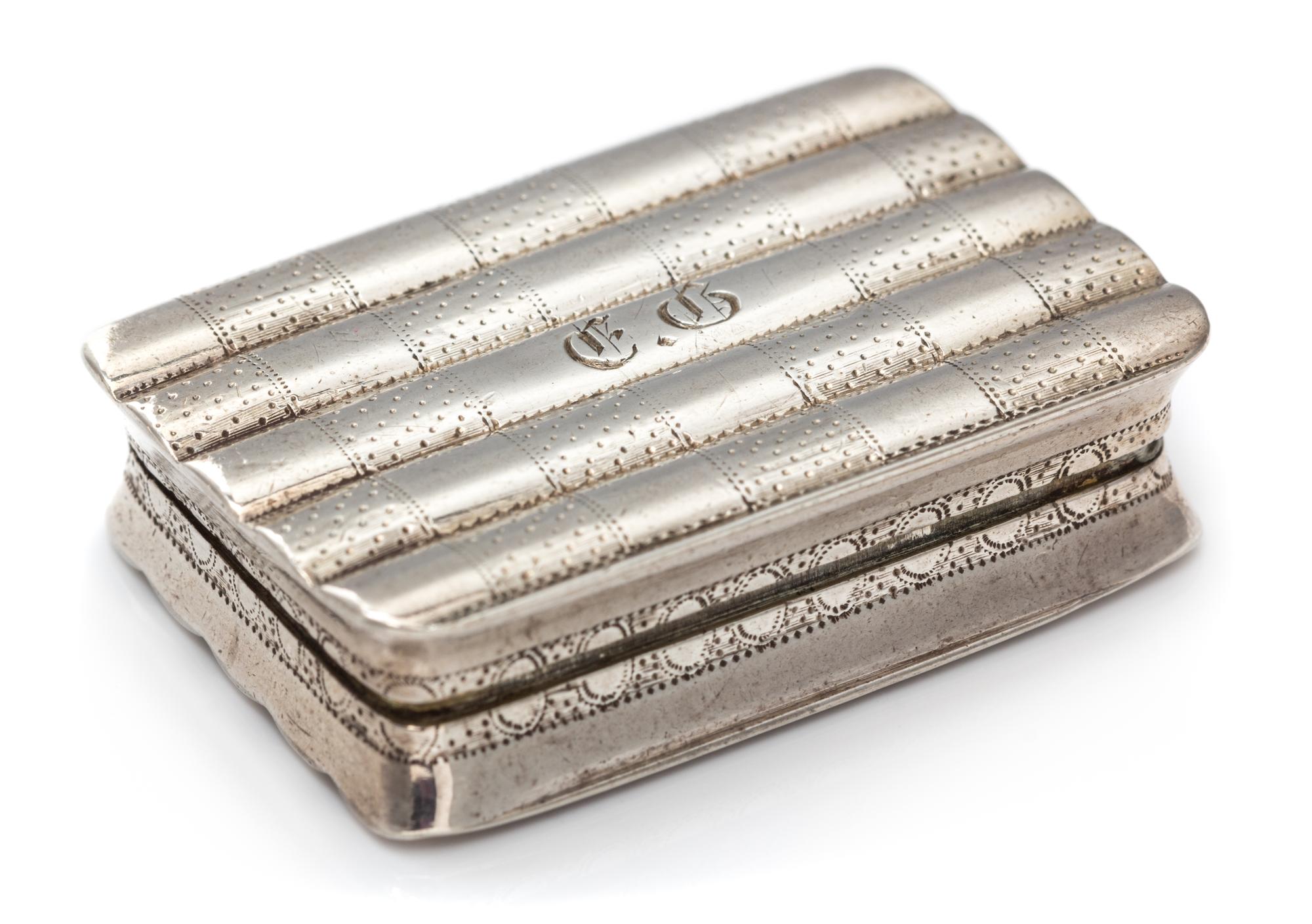 A George III Silver Vinaigrette, Joseph Willmore, Birmingham, 1790, having an undulating rim decorated with a stippled checker design.