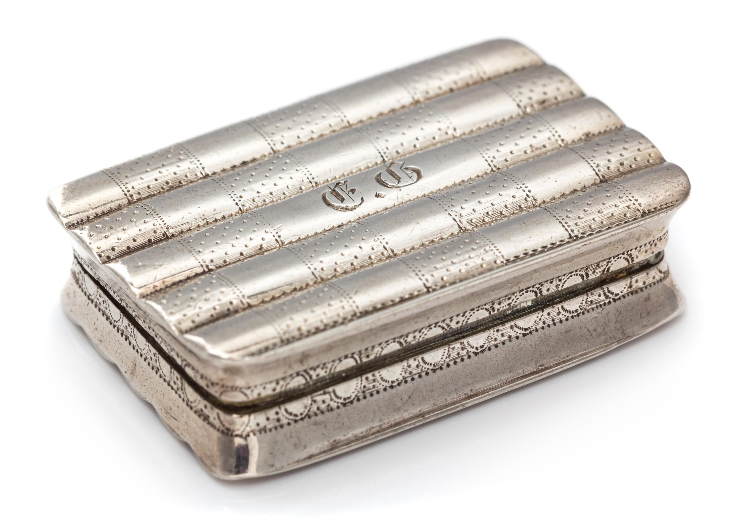 A George III Silver Vinaigrette, Joseph Willmore, Birmingham, 1790, having an undulating rim decorated with a stippled checker design.