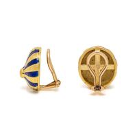 YELLOW GOLD, DIAMOND, AND BLUE ENAMEL EARRINGS