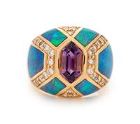 KABANA, OPAL, DIAMOND AND AMETHYST RING