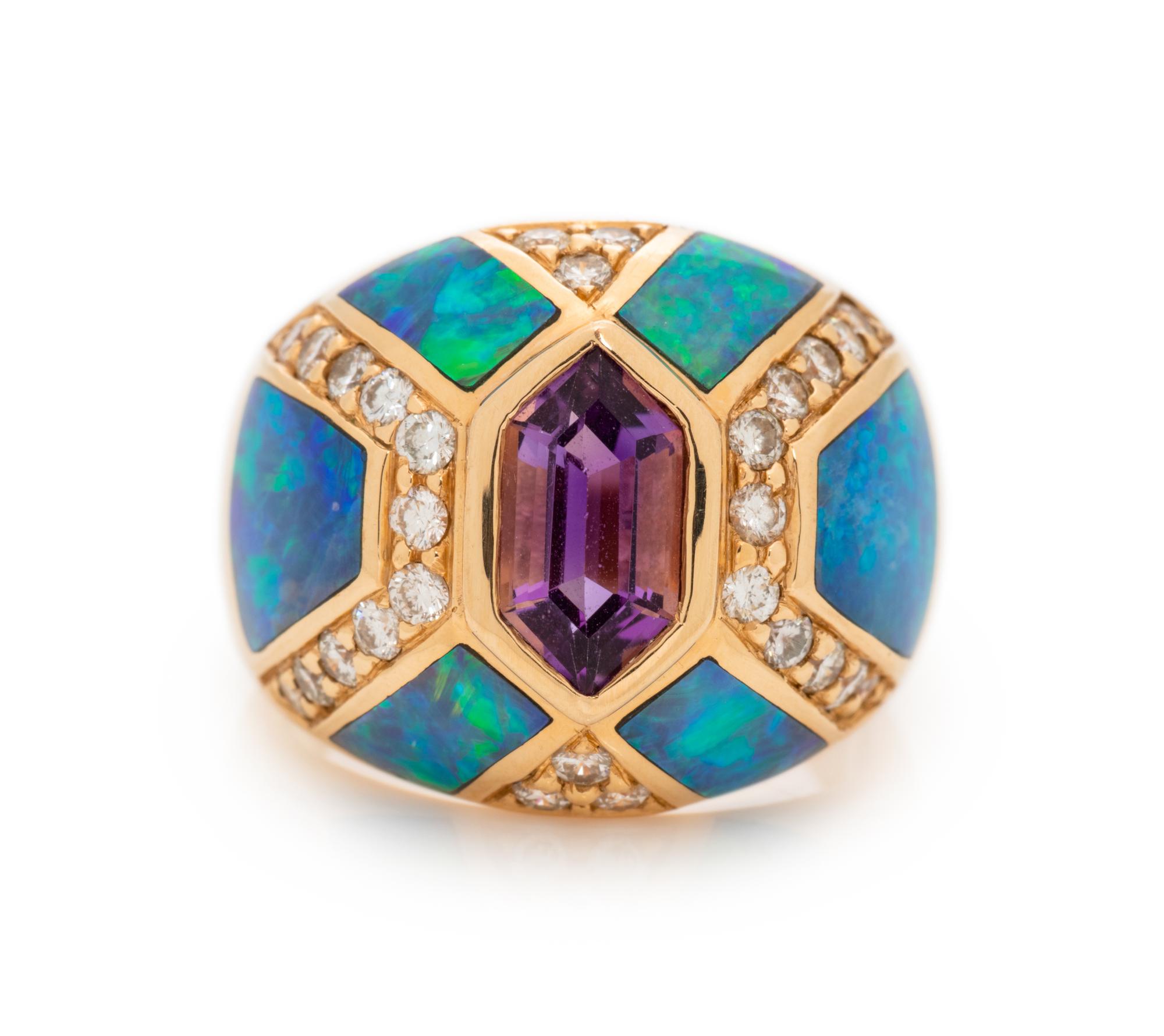KABANA, OPAL, DIAMOND AND AMETHYST RING