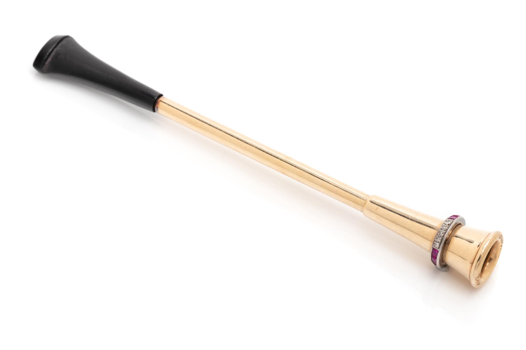 CARTIER, VINTAGE, YELLOW GOLD, PLATINUM, DIAMOND AND RUBY CIGARETTE HOLDER