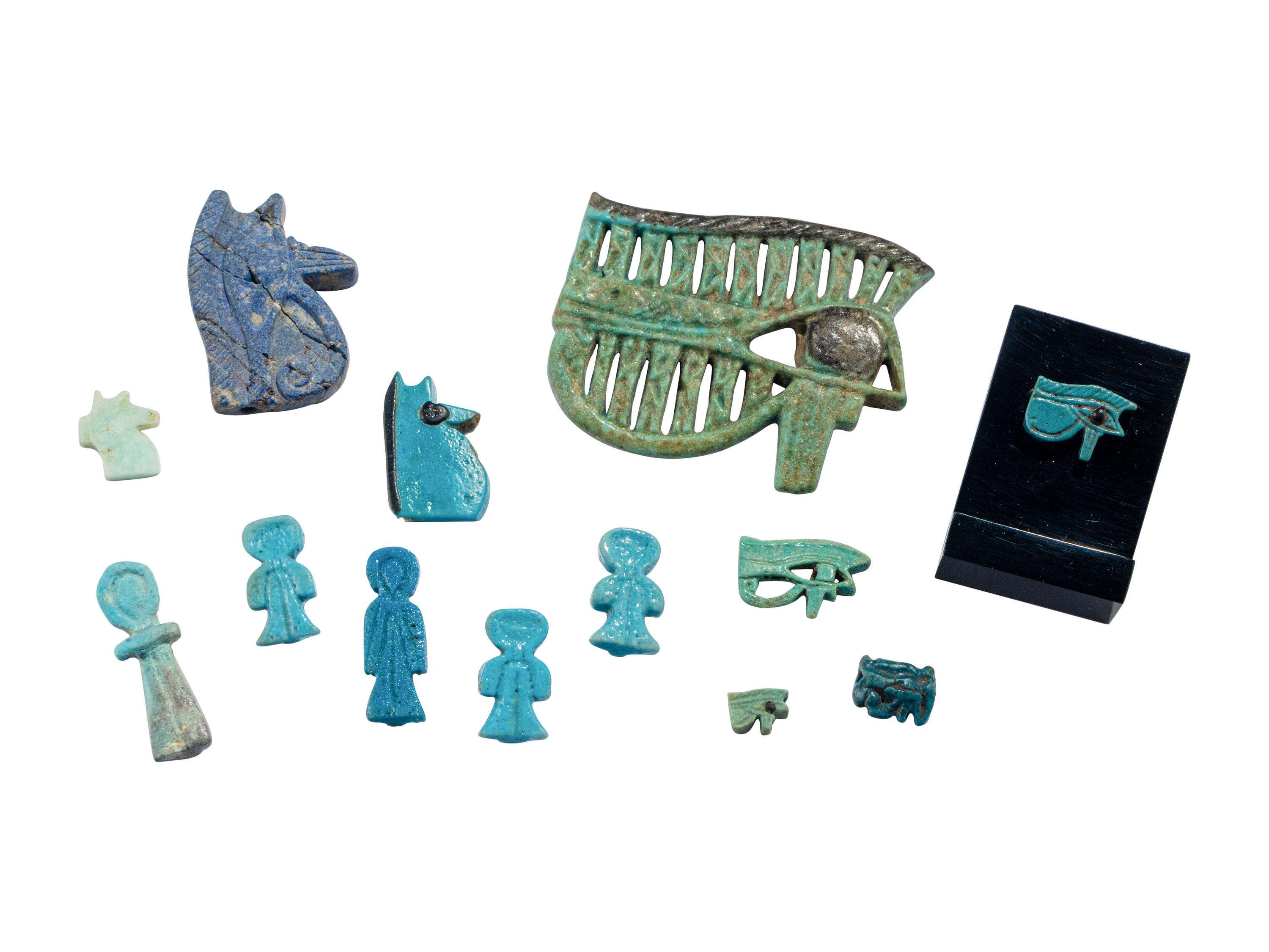 13 Egyptian Faience Tyet and Wadjet Eyes