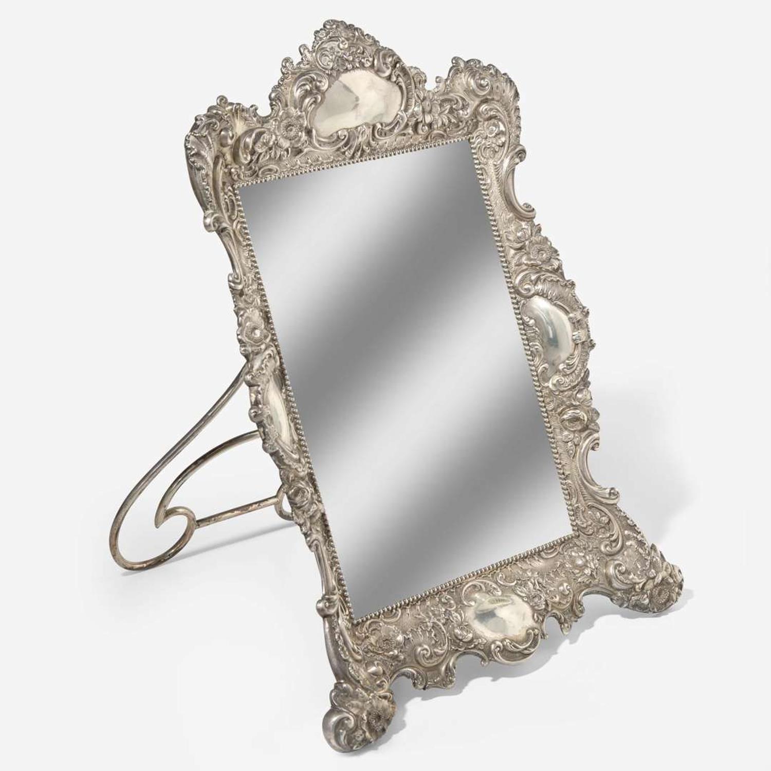 A sterling silver floral repoussé dressing mirror Reed & Barton, Taunton, MA, early 20th century