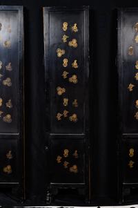 A Chinese Hardstone Inset and Lacquered Six-Panel Floor Screen
