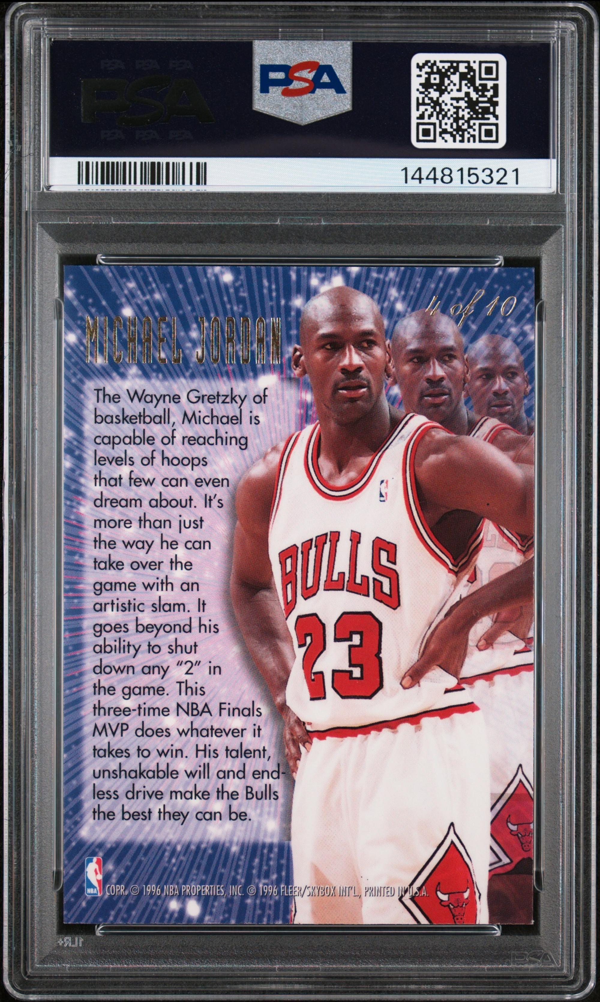 A 1995 Flair Michael Jordan New Heights Basketball Card No. 4 (PSA 9 MINT)