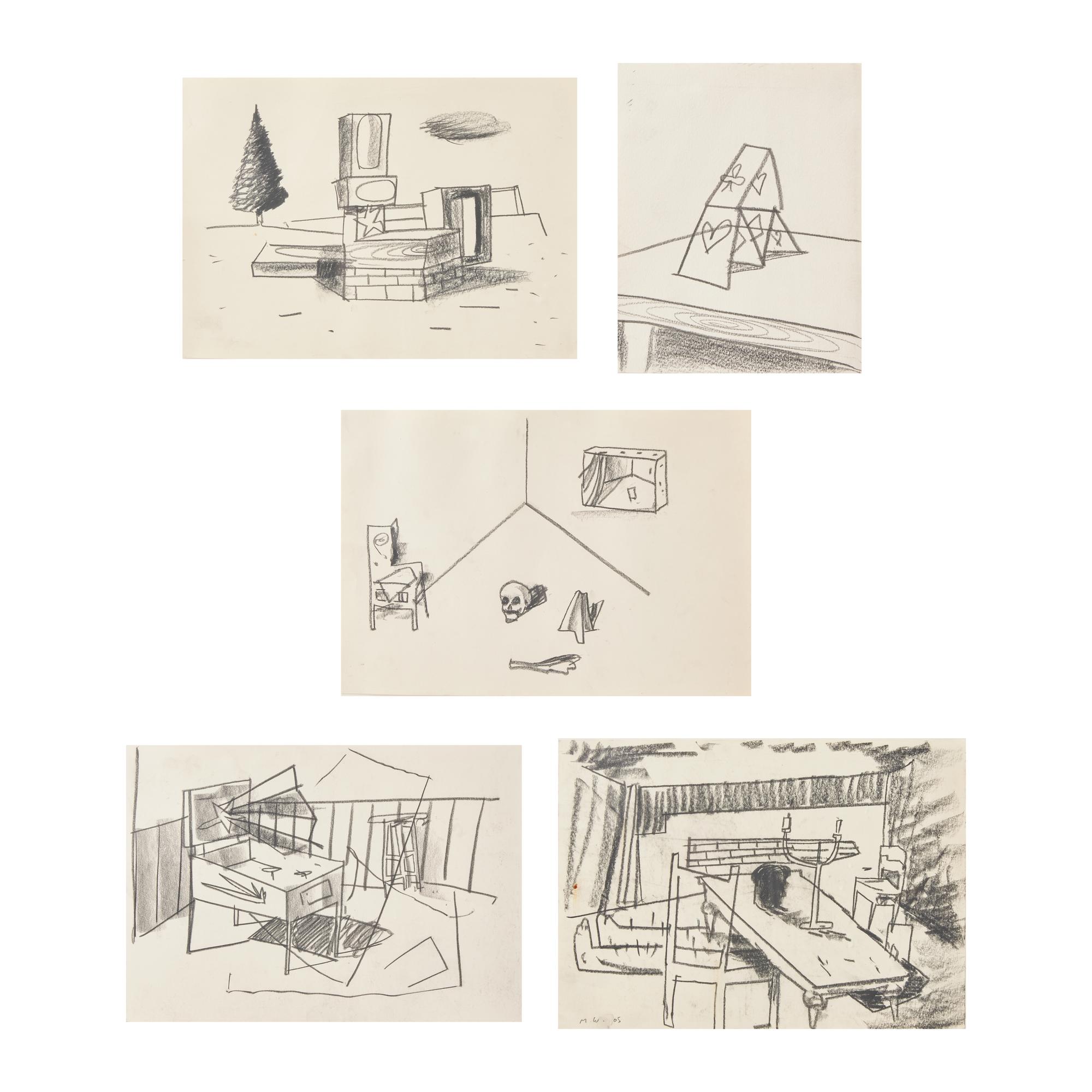 Matthias Weischer (German, b. 1973) — o. T. (Zeichnung), WV 144 , o. T. (Zeichnung), WV 368 , o. T. (Zeichnung), WV 373 , o. T. (Zeichnung), WV 374 and o. T. (Zeichnung), WV 378 (five works)