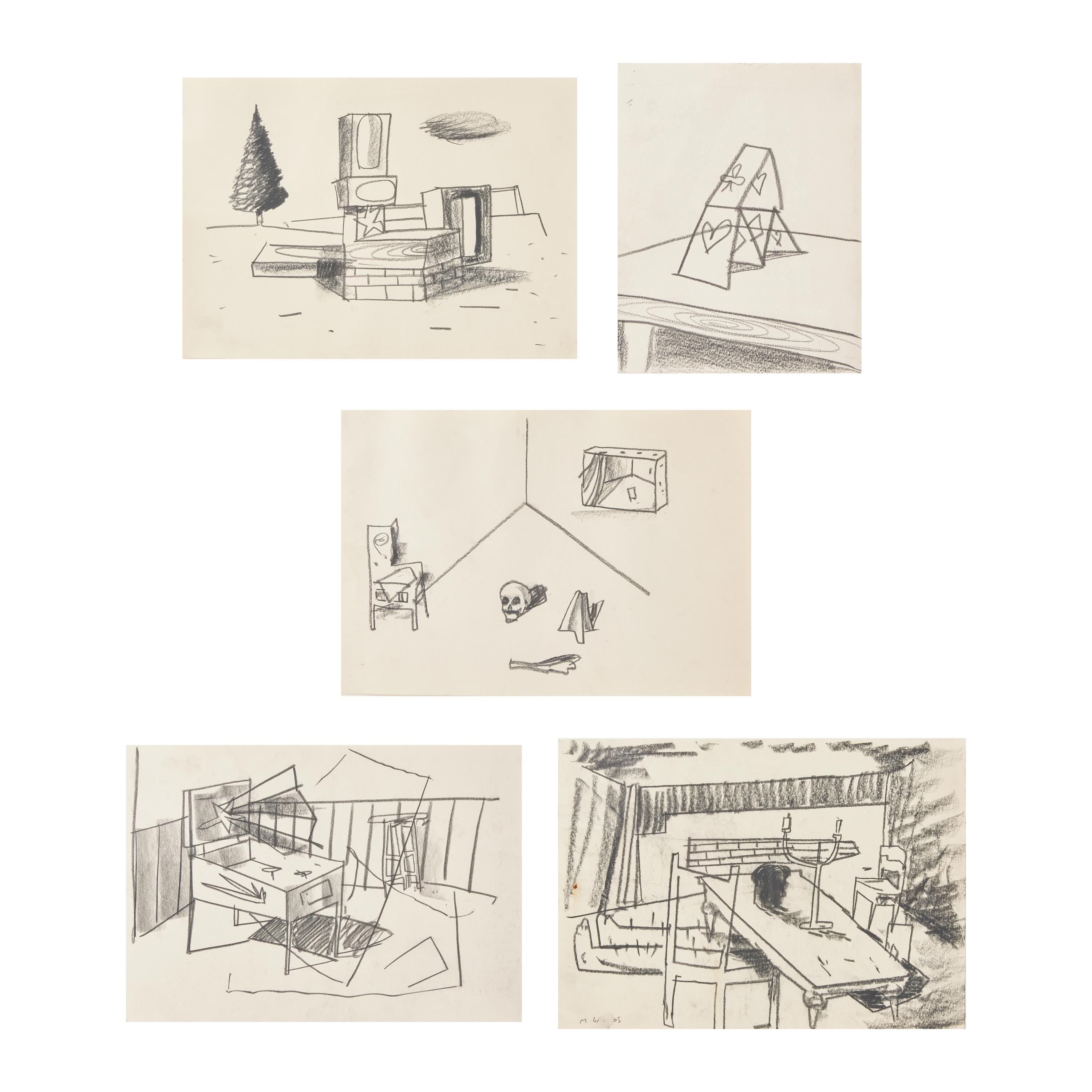 Matthias Weischer (German, b. 1973) — o. T. (Zeichnung), WV 144 , o. T. (Zeichnung), WV 368 , o. T. (Zeichnung), WV 373 , o. T. (Zeichnung), WV 374 and o. T. (Zeichnung), WV 378 (five works)