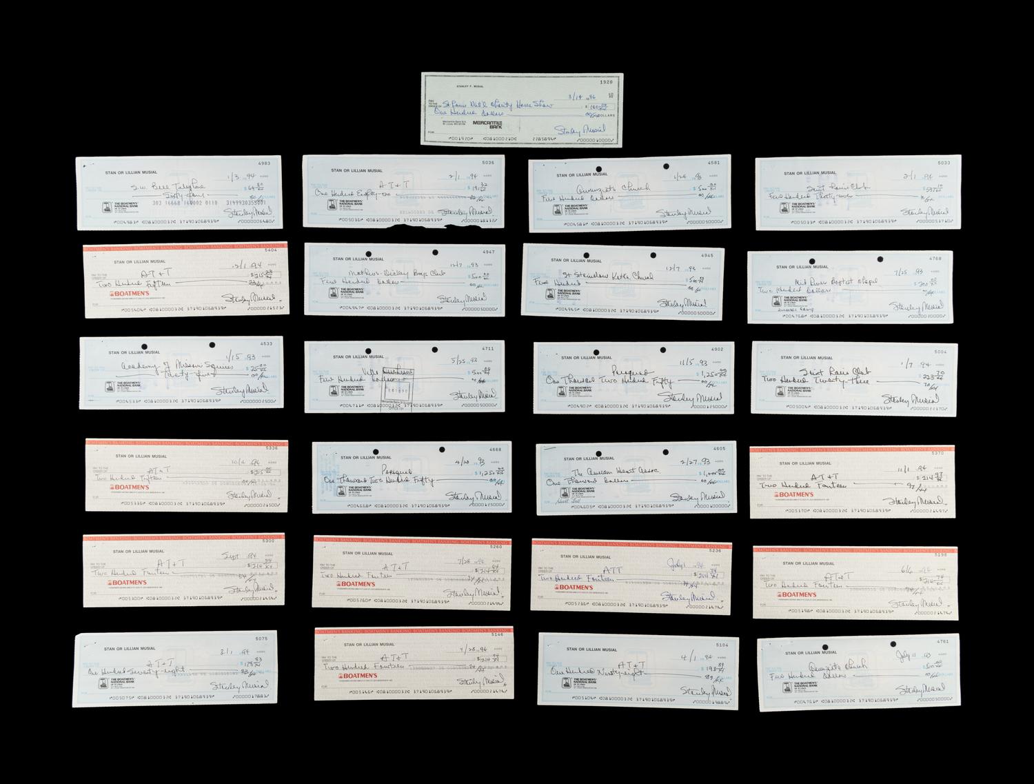 A Group of 25 Checks Written and Signed from the Account of Stan Musial from The Collection of Stan Musial