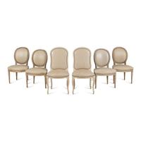 Set of Four Louis XVI Style Cream-Painted and Leather Upholstered Dining Chairs