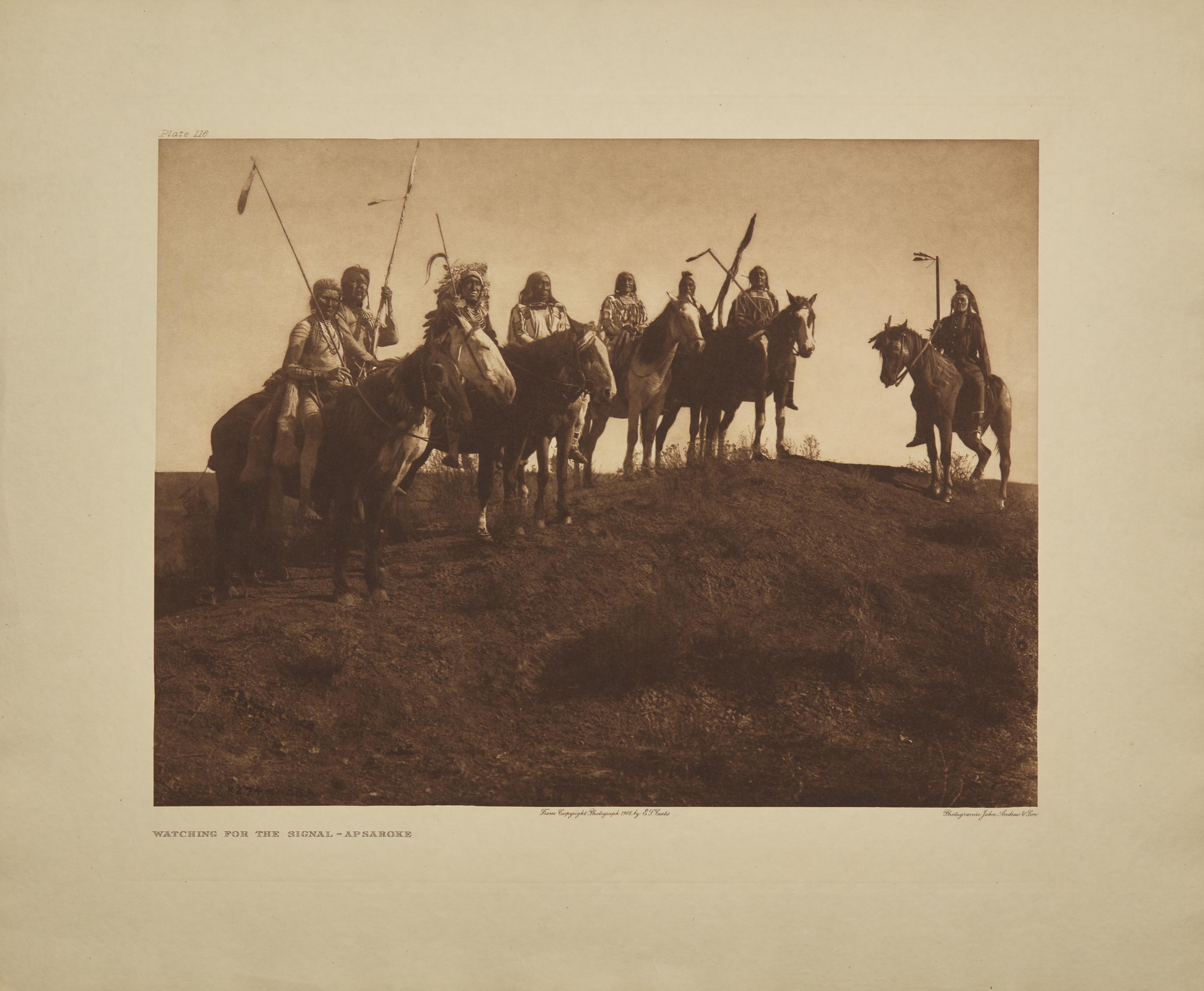 Edward Curtis (American, 1868-1952) — Watching for the Signal - Apsaroke , 1908