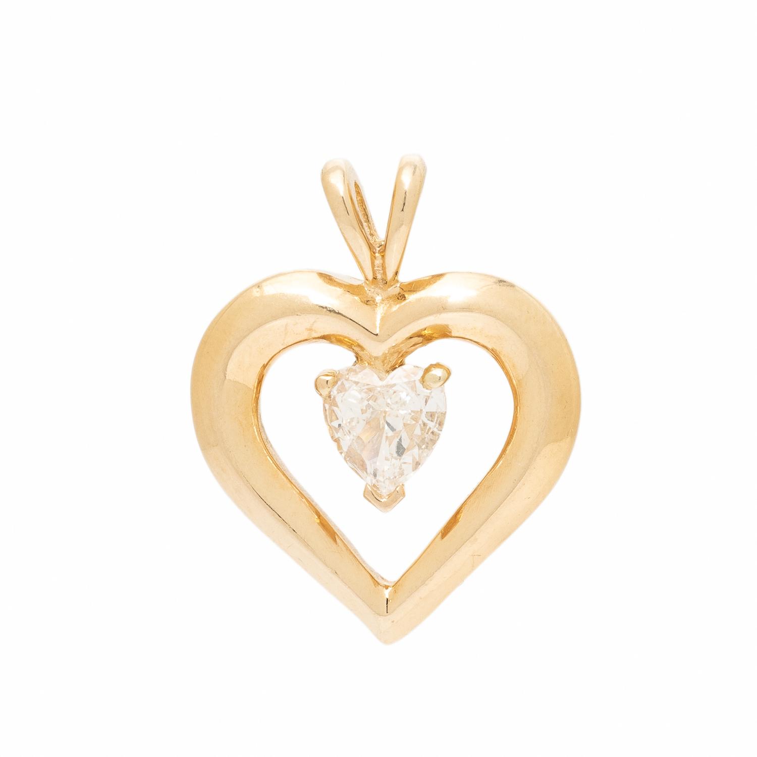 Diamond and Yellow Gold Heart Pendant
