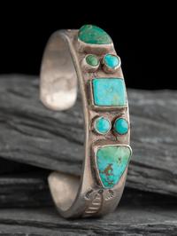 Navajo Ingot and Turquoise Cuff Bracelet