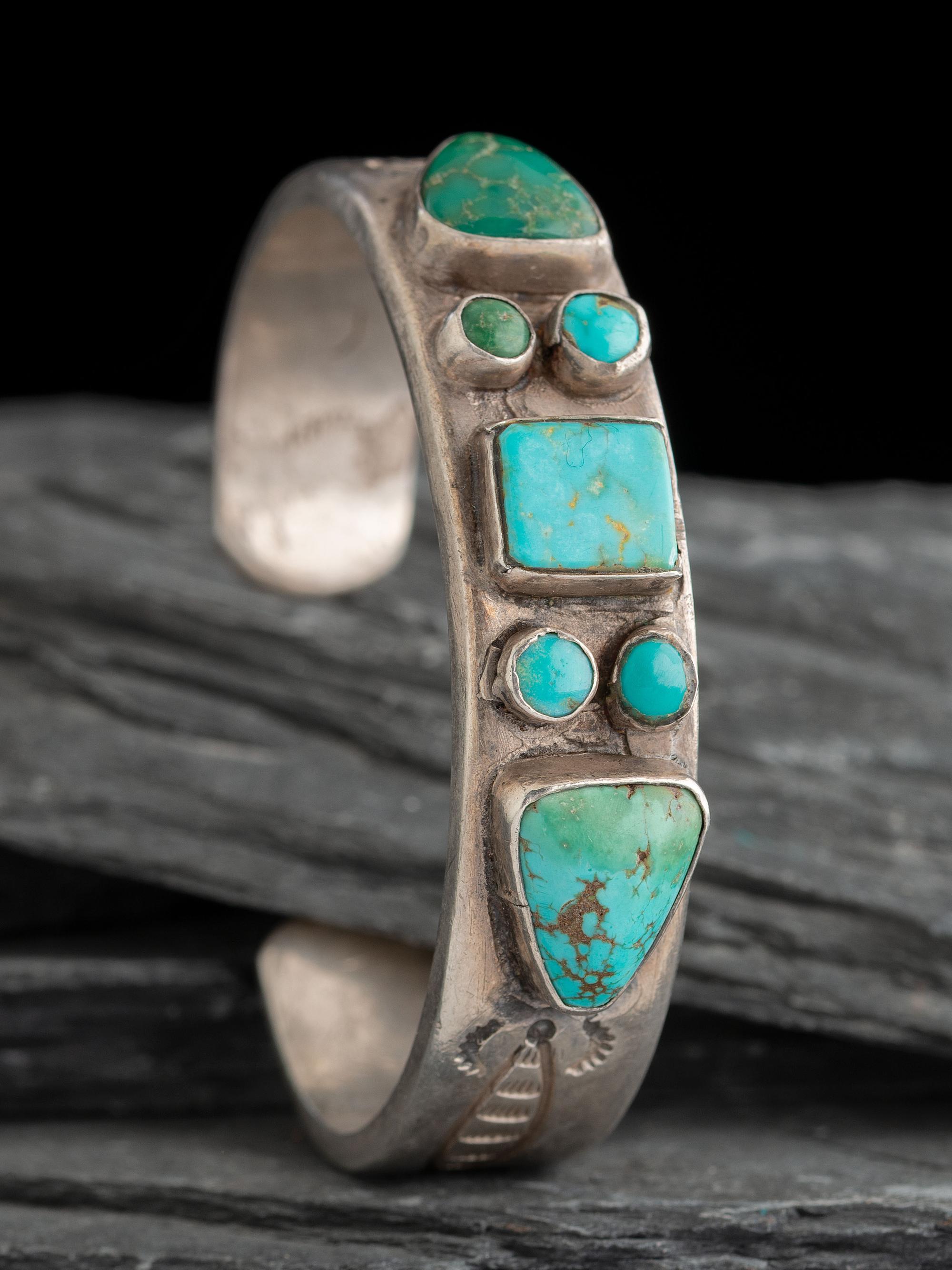 Navajo Ingot and Turquoise Cuff Bracelet
