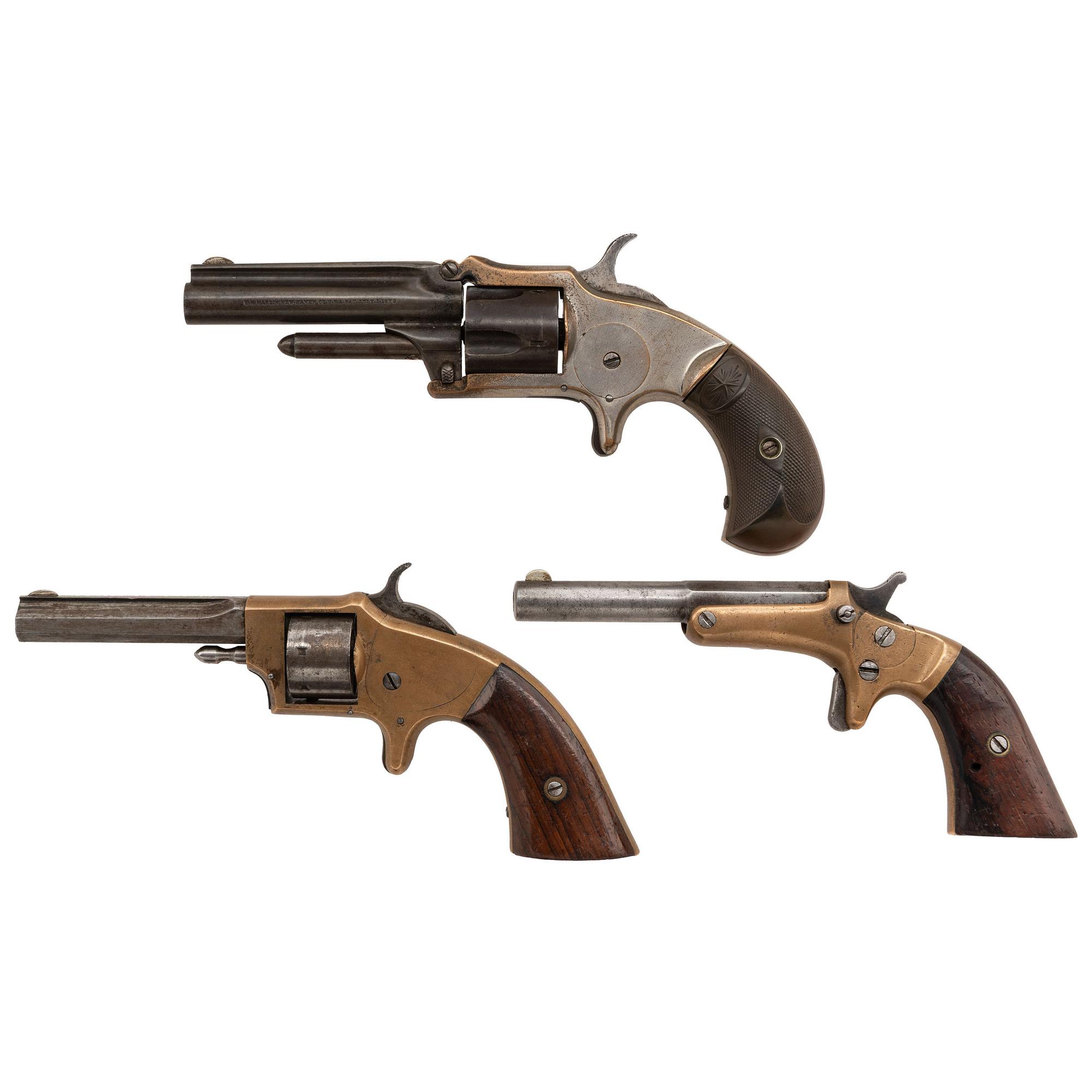Three 19th Century Cartridge Pocket Pistols Including: Rollin White, J. Stevens, and Marlin