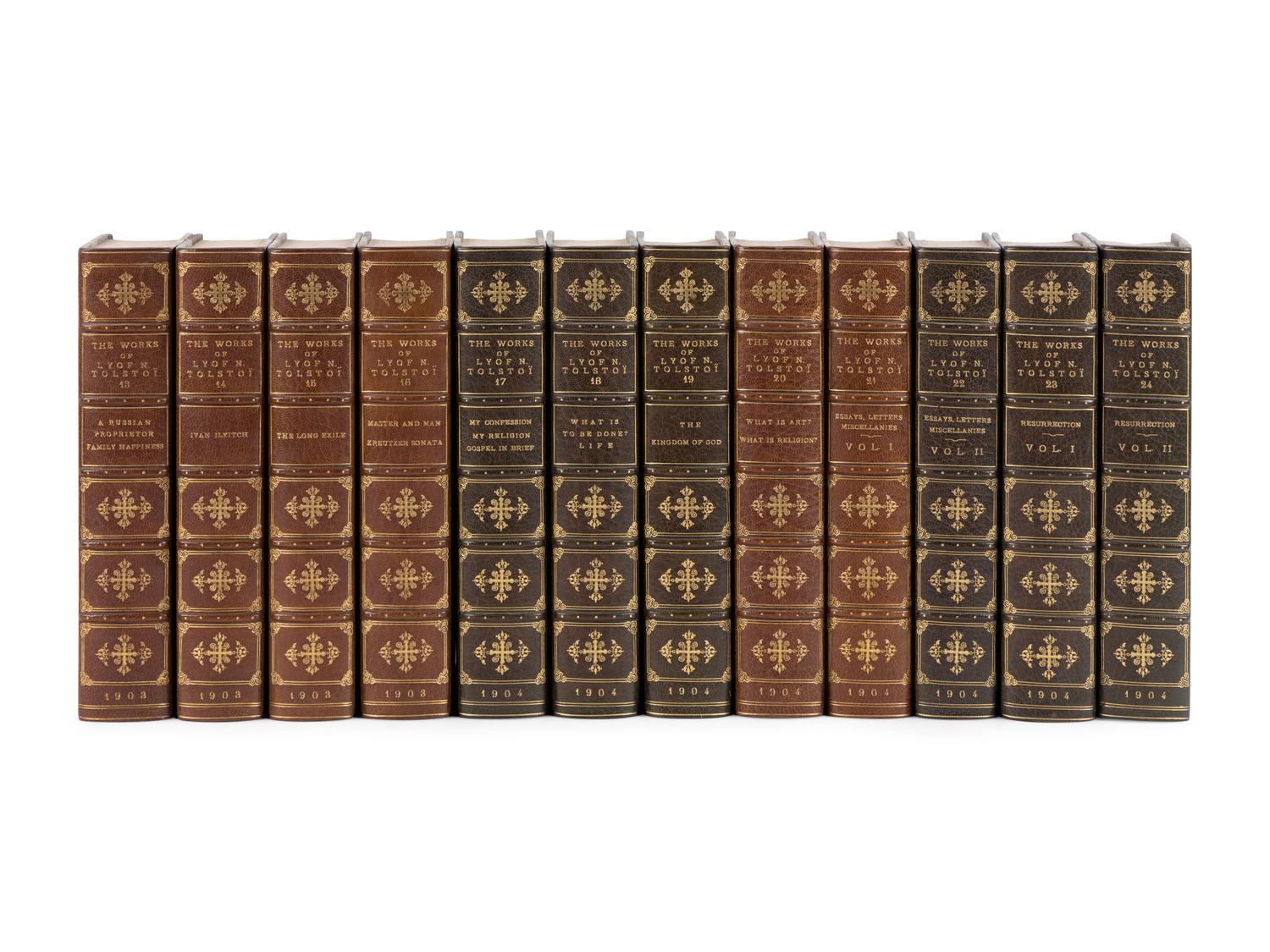 TOLSTOY, Lev Nikolayevich, Count (1828-1910). The Novels & Other Works of Lyof N. Tolstoi . New York: Charles Scribner’s Sons, 1903-1904.
