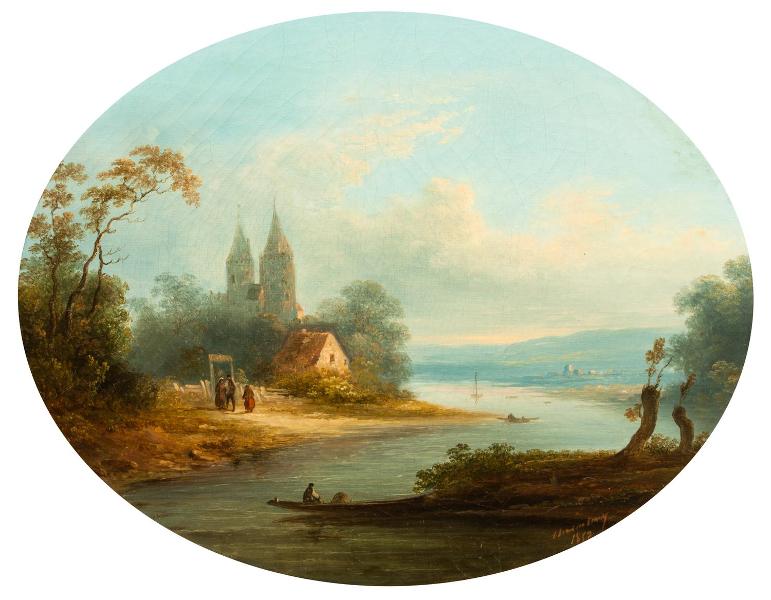 Artist Unknown, (19th century), Lake Landscape with Figures, 1852