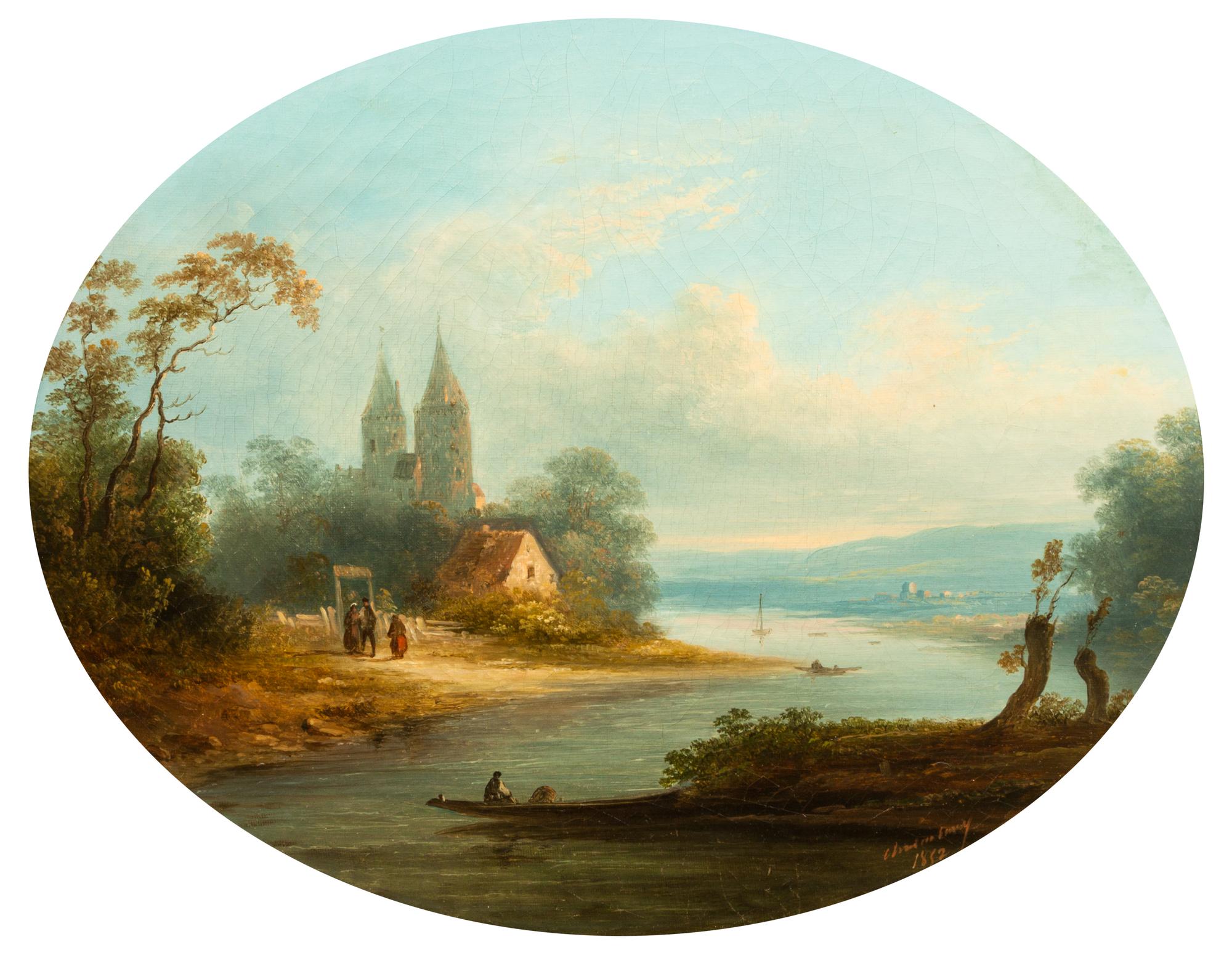Artist Unknown, (19th century), Lake Landscape with Figures, 1852