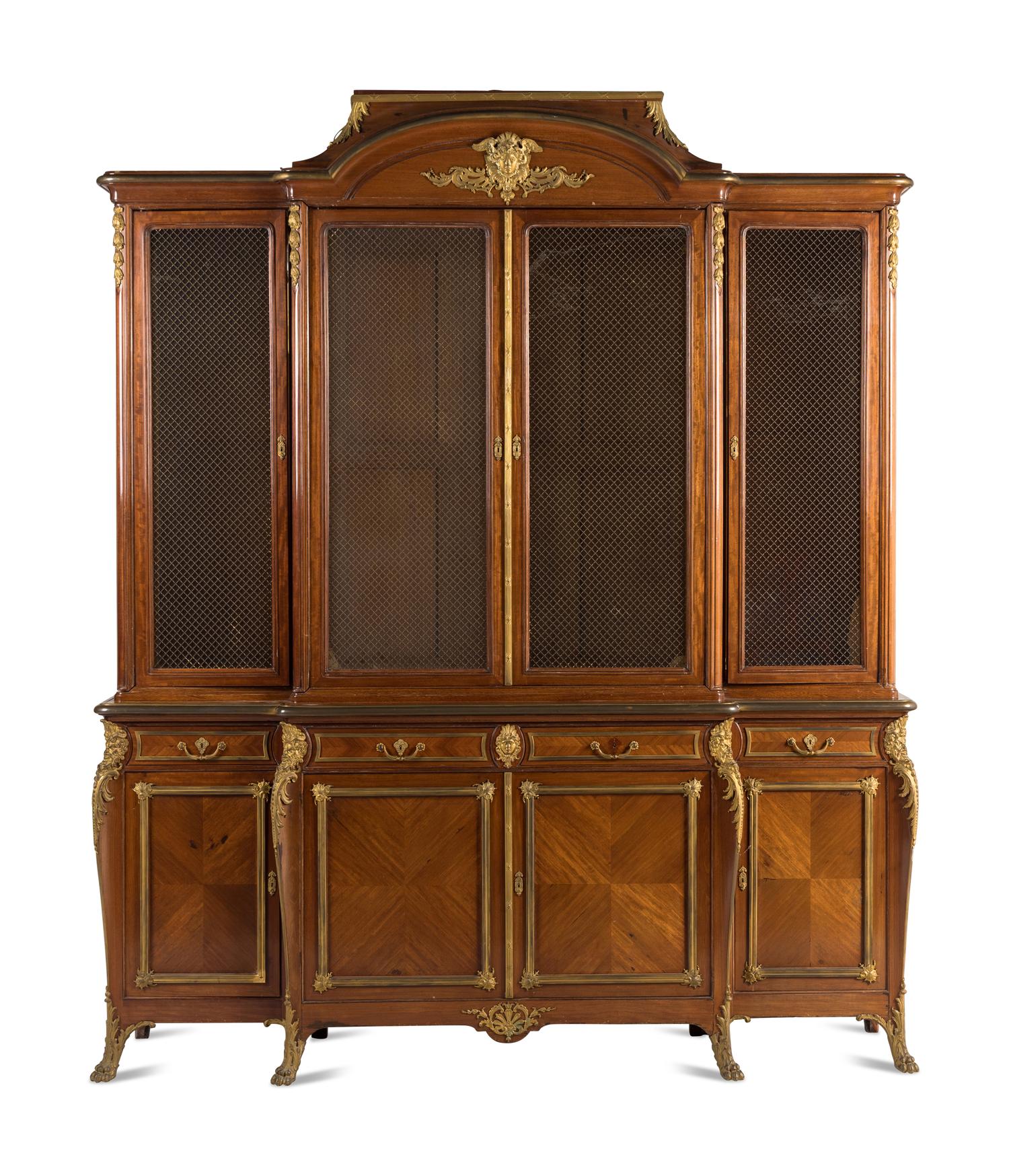 A Louis XV Style Gilt Bronze Mounted Mahogany Vitrine Cabinet