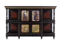 An English Aesthetic Movement Ebonized and Hand-Painted Cabinet