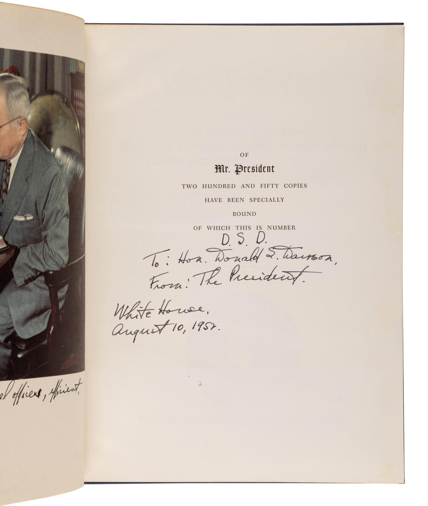 TRUMAN, Harry S. (1884-1972). HILLMAN, William. Mr. President . New York: Farrar, Straus and Young, [1952].