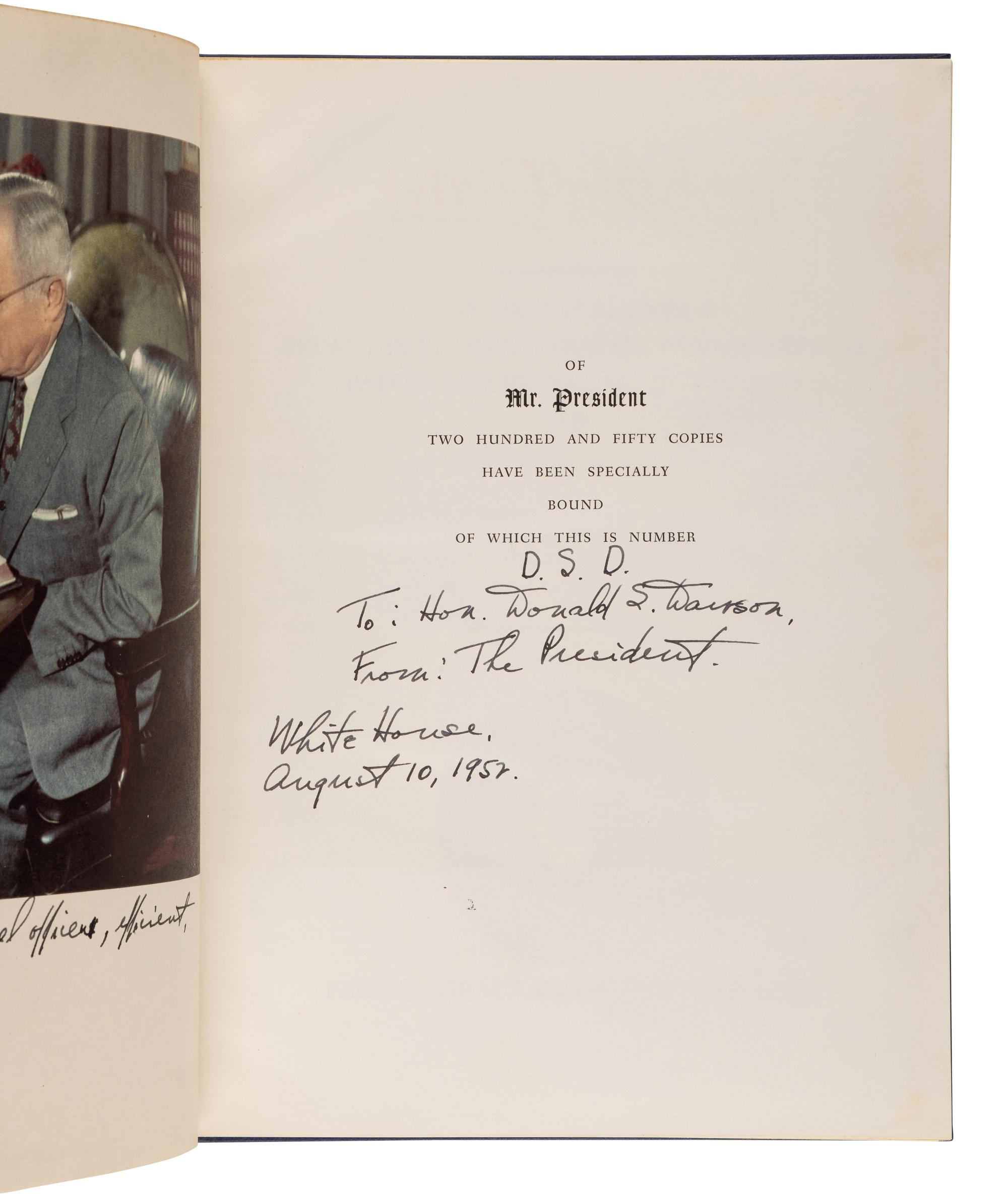 TRUMAN, Harry S. (1884-1972). HILLMAN, William. Mr. President . New York: Farrar, Straus and Young, [1952].