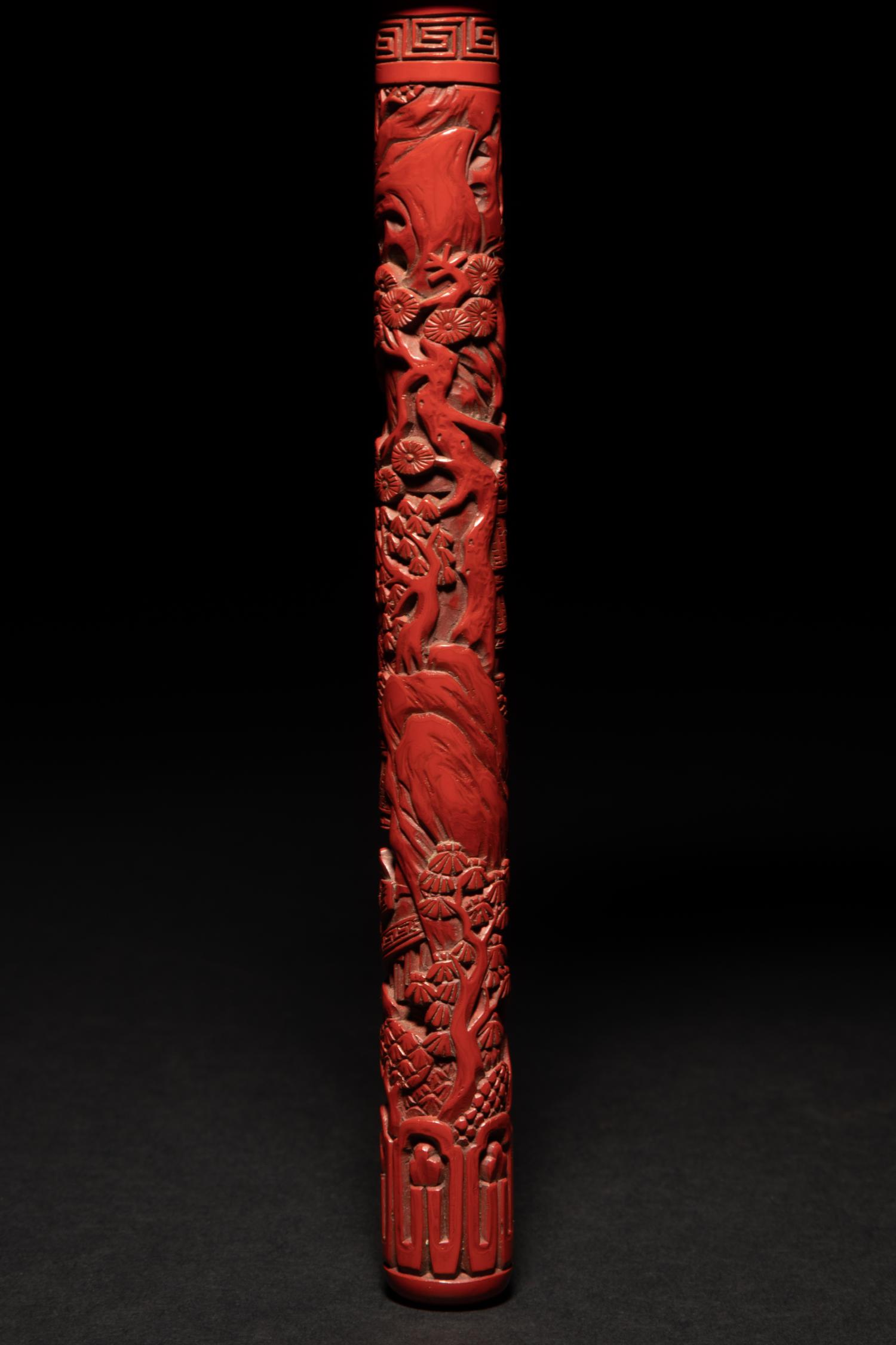 A Pair of Cinnabar Lacquer Brushes and Covers