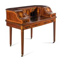 An Edwardian Mahogany and Marquetry Carlton House Desk
