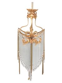 An Art Nouveau-Style Gilt Metal and Glass Chandelier, after Hector Guimard