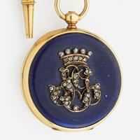 A gold and lapis, pocket watch and chatelaine, Asprey, London