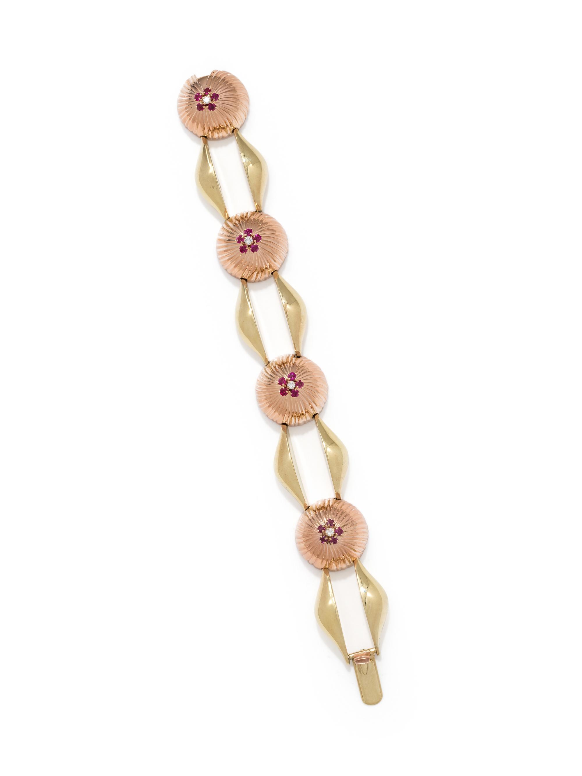 RETRO, BICOLOR GOLD, DIAMOND AND RUBY BRACELET
