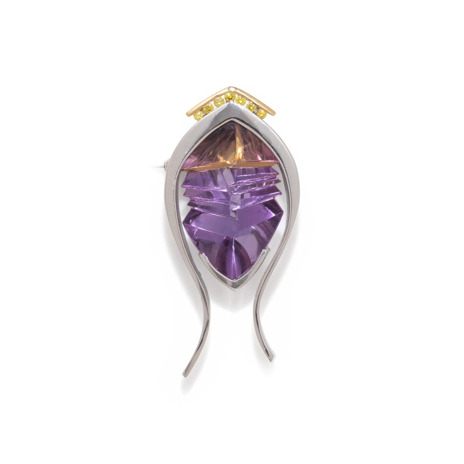 BERND MUNSTEINER & STEPHAN HOGLUND, BICOLOR GOLD, AMETRINE, AND YELLOW DIAMOND BROOCH