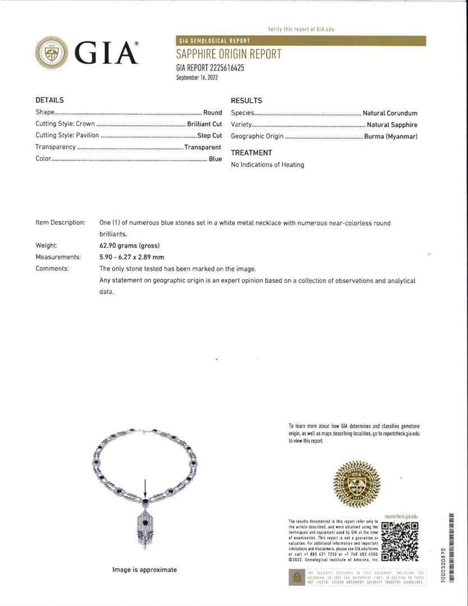 A Matching Set of Sapphire and Diamond Earrings and Necklace Untreated Burma Sapphire