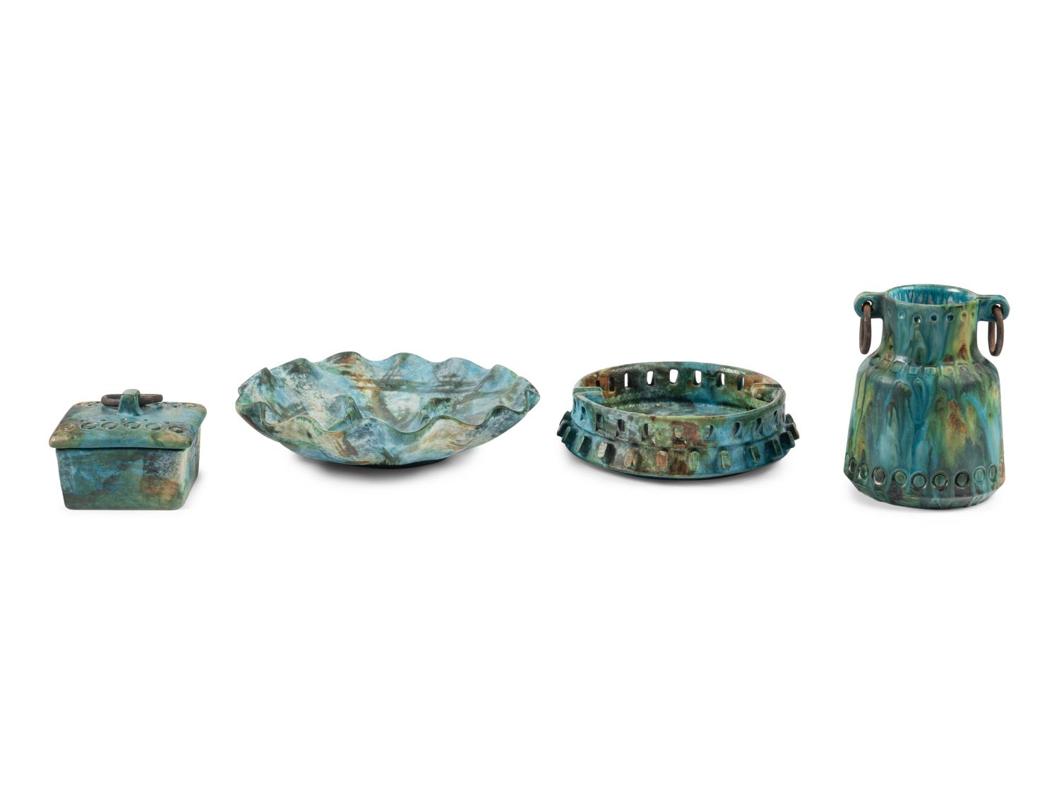 Group of Four Articles, c. 1960 vase, lidded box, large ashtray, and bowl Raymor, Italy