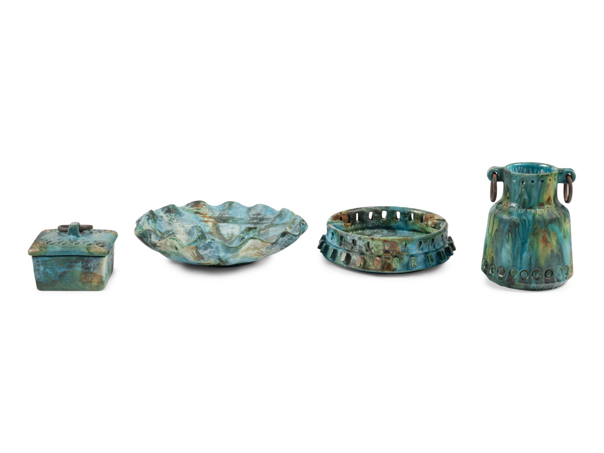 Group of Four Articles, c. 1960 vase, lidded box, large ashtray, and bowl Raymor, Italy