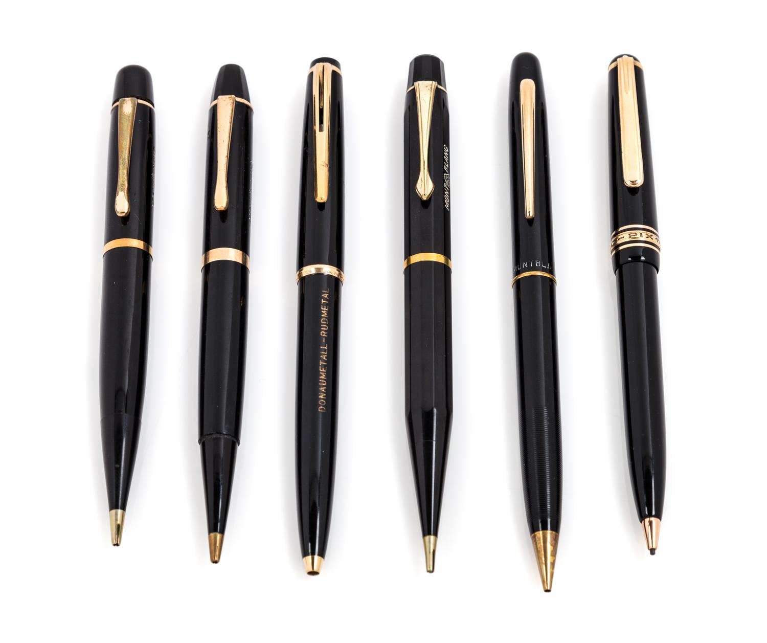 A Collection of Six Montblanc Mechanical Pencils Length of longest5 3/8 inches.
