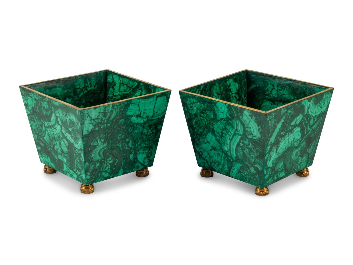 A Pair of Malachite Cache Pots