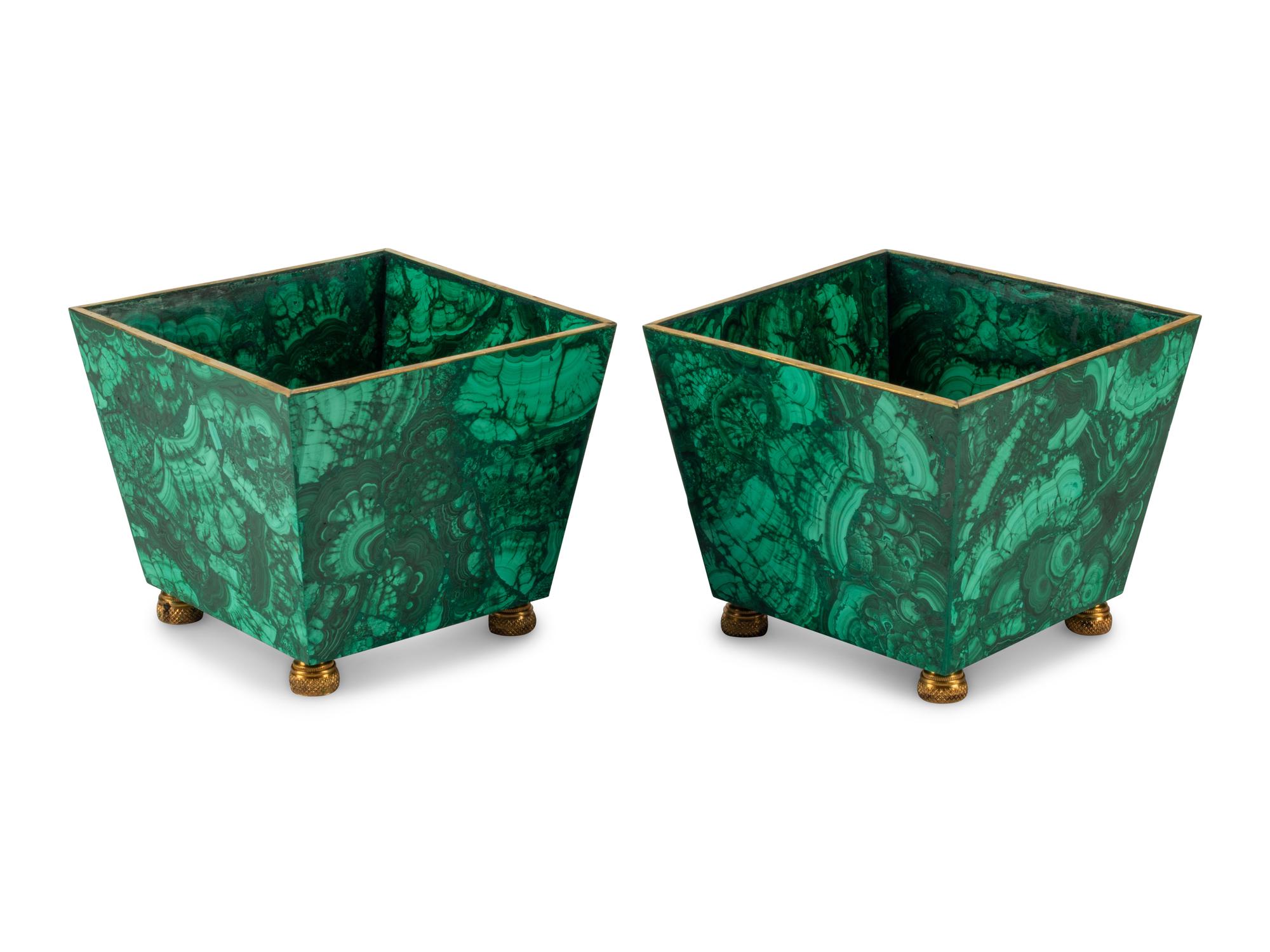A Pair of Malachite Cache Pots
