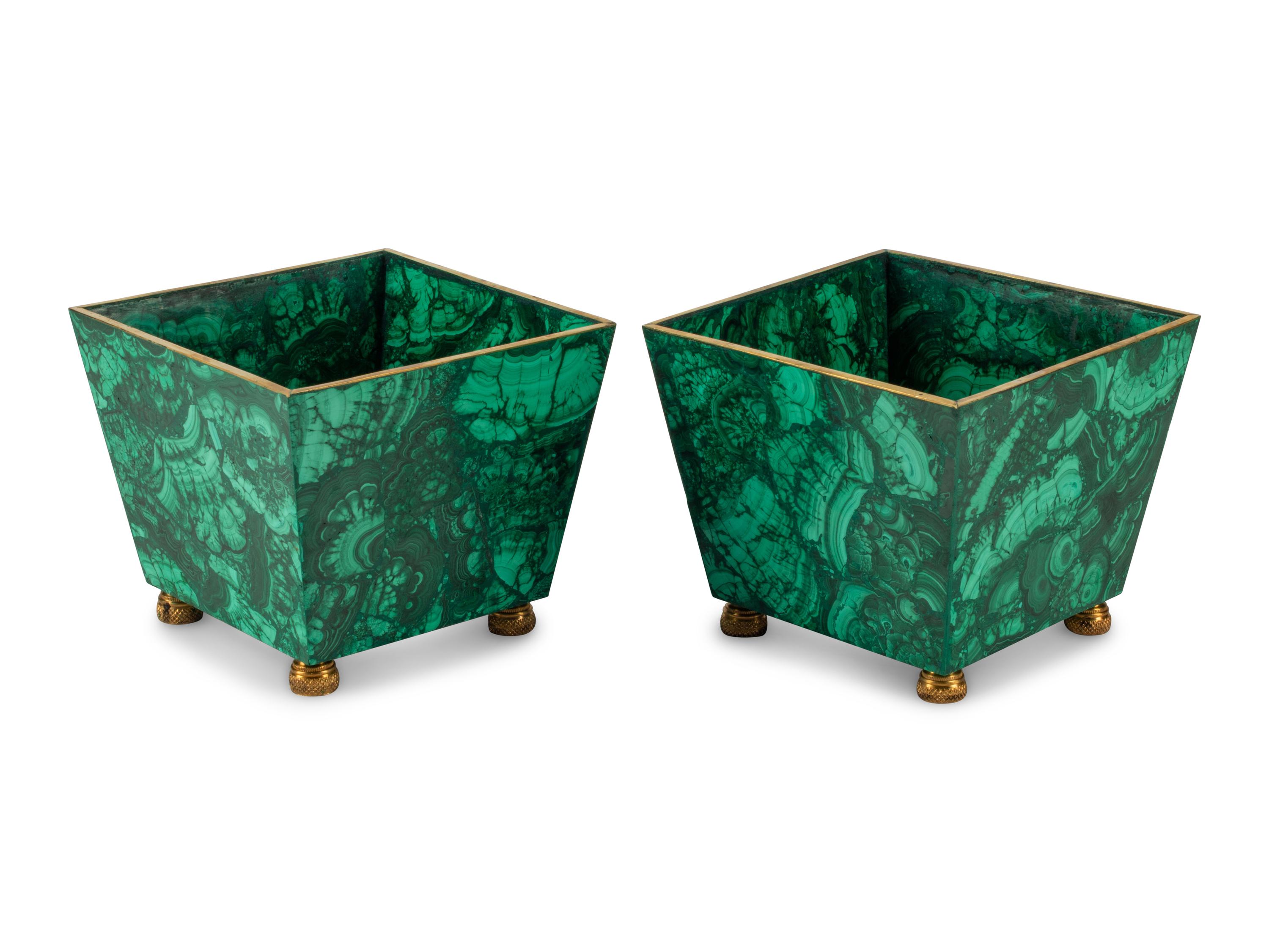 A Pair of Malachite Cache Pots