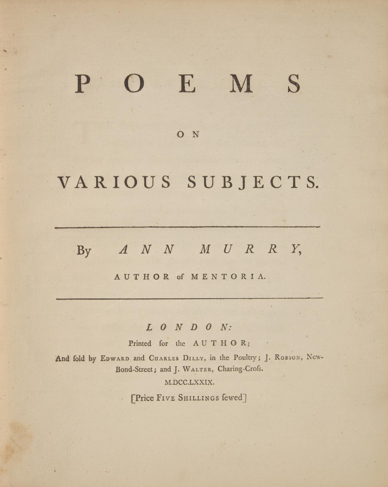 [Fine Bindings] [Edwards of Halifax] Murry, Ann. Poems on Various Subjects