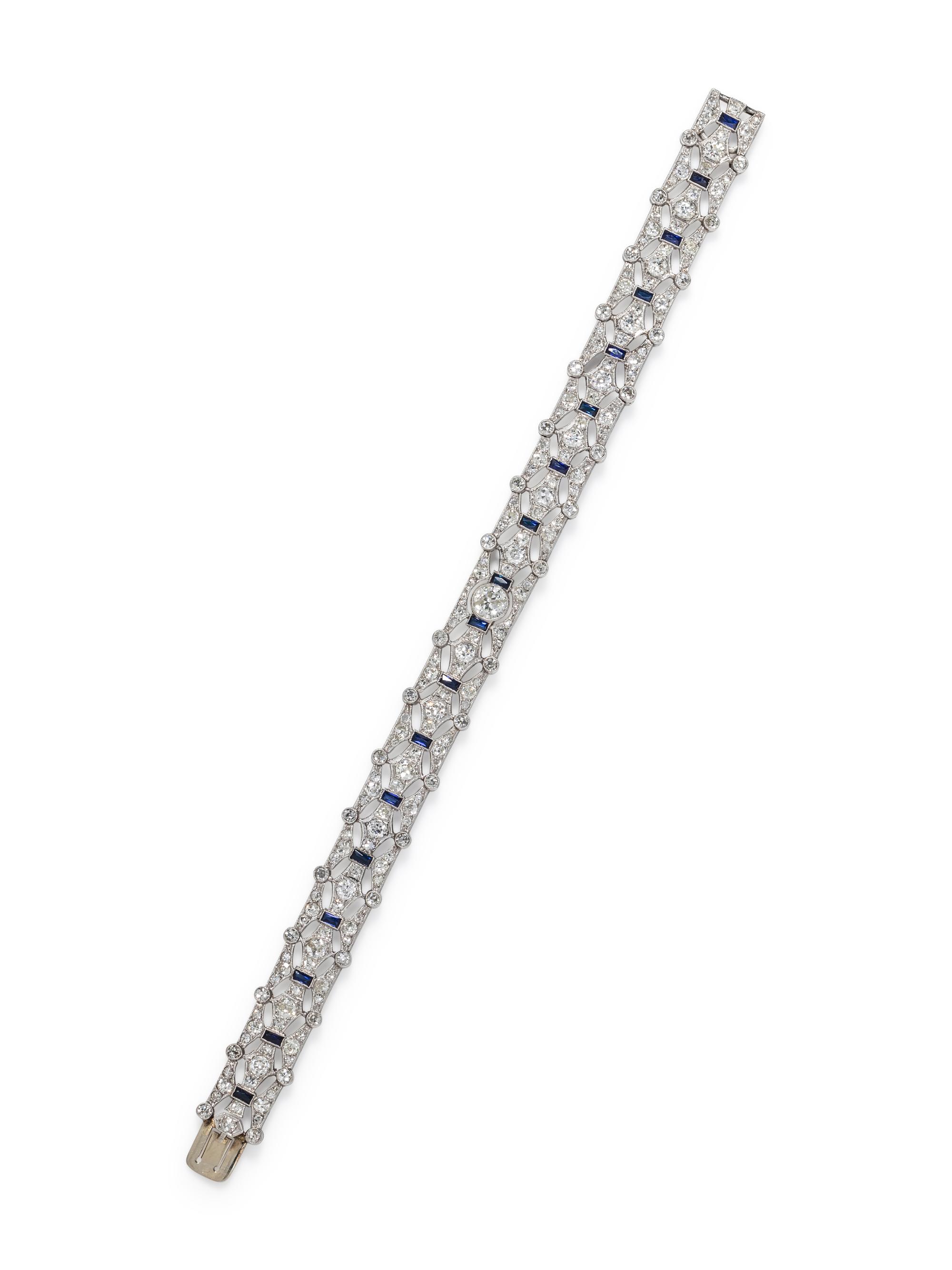 ART DECO, DIAMOND AND SYNTHETIC SAPPHIRE BRACELET