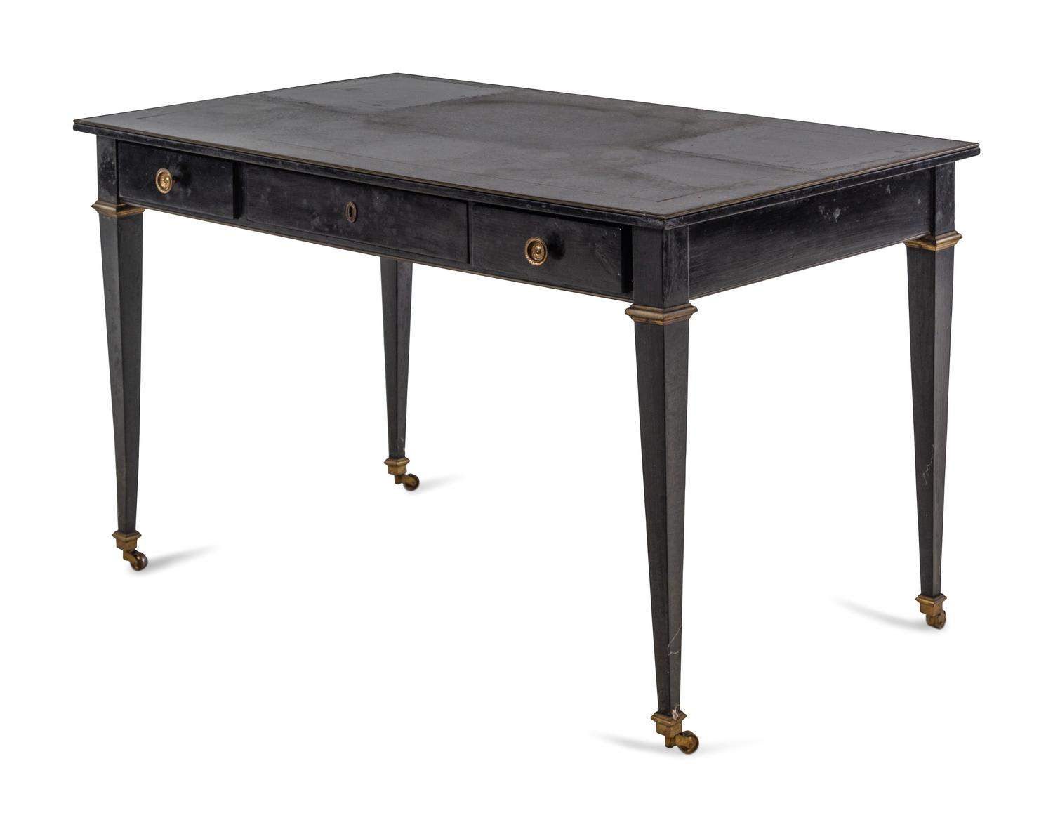 An Italian Brass Inlaid Ebonized Writing Table